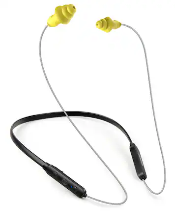 Front. TECH SAFARI - Noise Reduction Wireless Neckband Headphones With Qualcomm Aptx Hd 27db Nrr Cvc Cancelling Mic Controls 20h - Gray with Yellow.