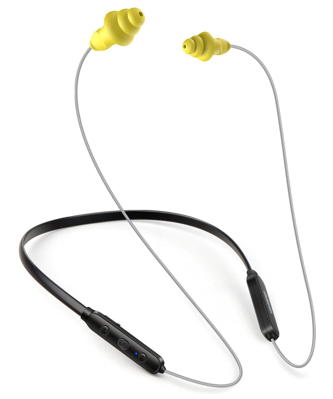 Front. TECH SAFARI - Noise Reduction Wireless Neckband Headphones With Qualcomm Aptx Hd 27db Nrr Cvc Cancelling Mic Controls 20h - Gray with Yellow.
