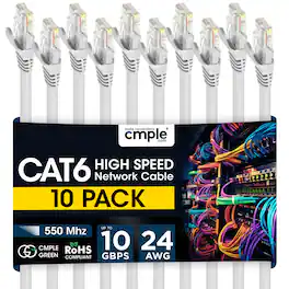Cmple.com - Cmple - 10 Pack Cat6 Ethernet Cable 3 ft Cat 6 Network Cables, RJ45 Connector 10Gbps, LAN Patch Cord Internet - White