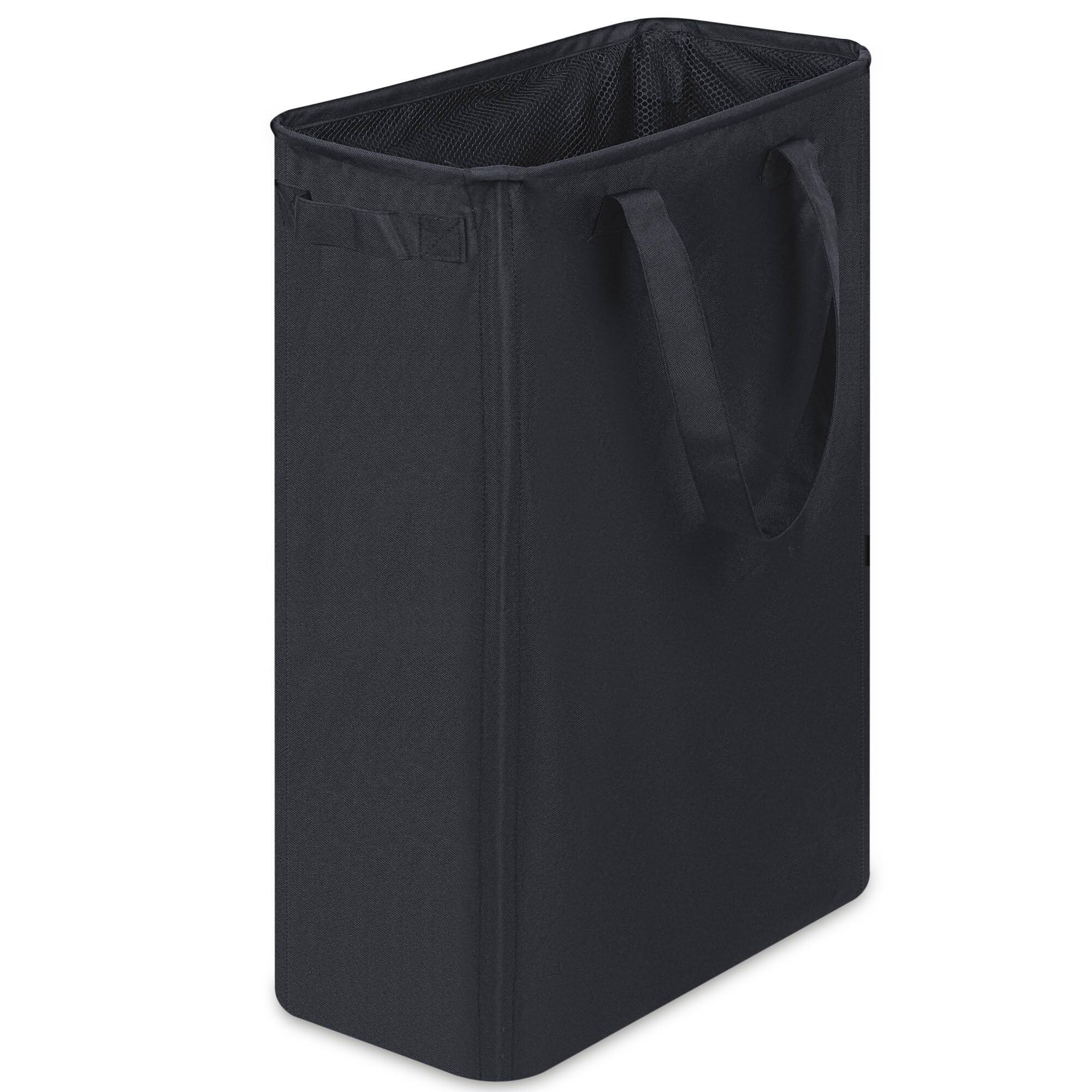 Front. DORLUKFU - Slim Laundry Basket, Narrow Laundry Hamper with Handles, Collapsible Dirty Clothes Hamper, Tall Laundry Bin for Laundry - Black.