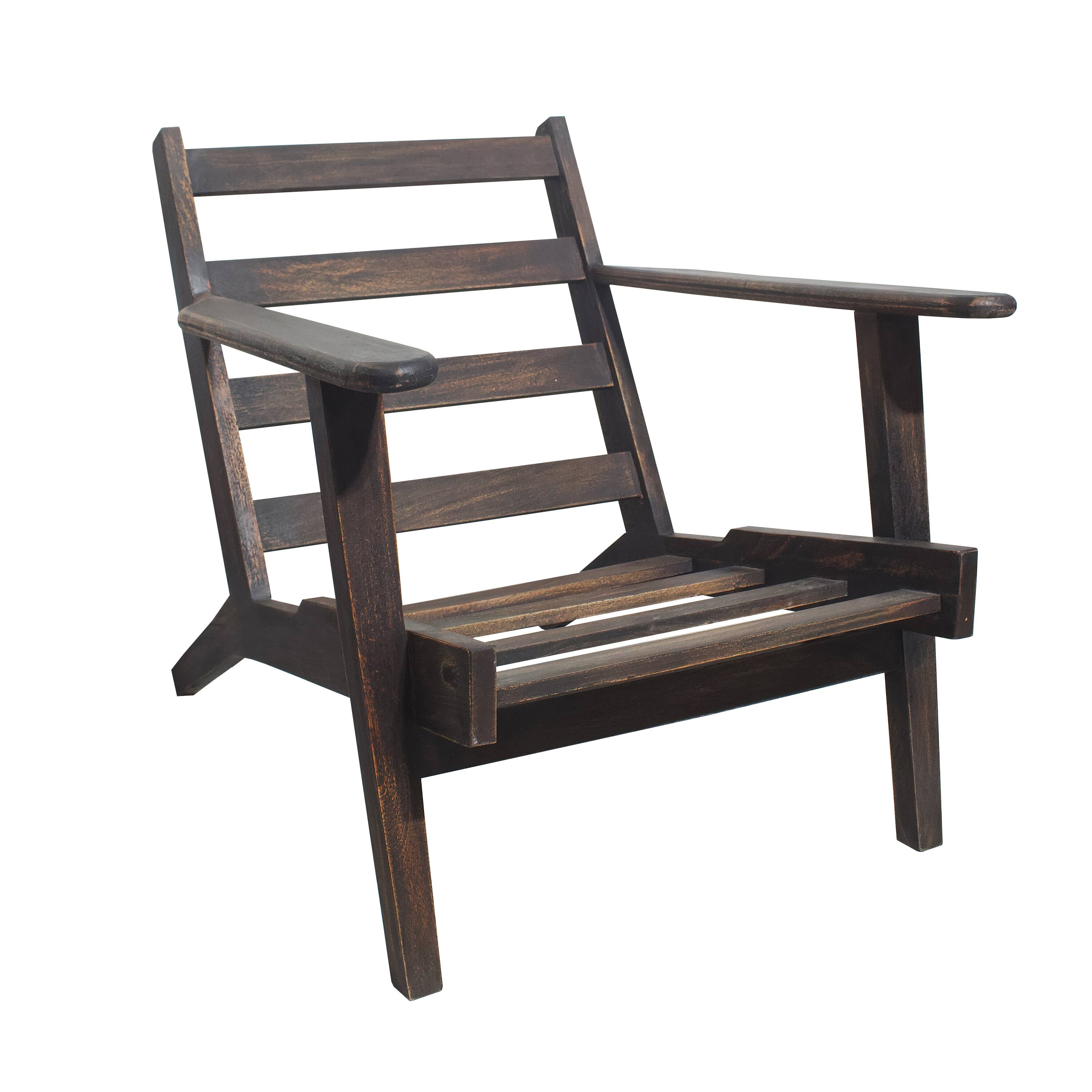 Alt View 4. Manhattan Lane - Amber Accent Chair, Handcrafted Slatted Mango Wood, Brown Buffalo Leather Cushions, Angled Legs - Brown.