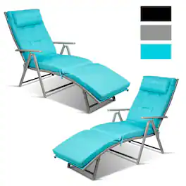 Costway - 2PCS Outdoor Folding Chaise Lounge Chair w/Cushion - Turquoise
