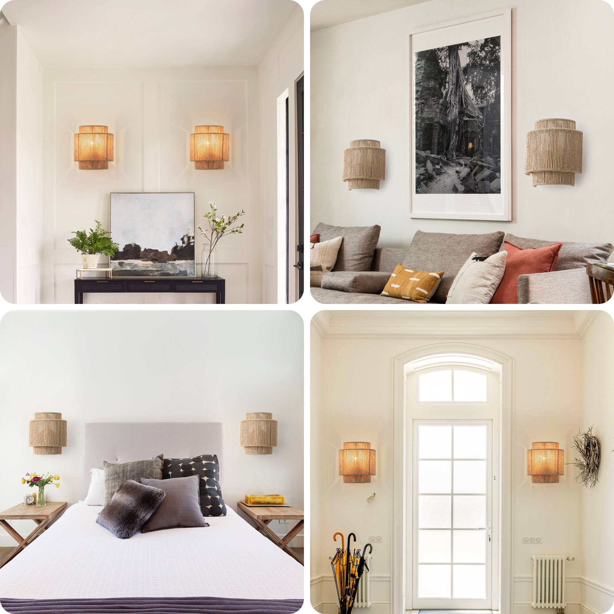 Alt View 1. Parrot Uncle - 1-Light Farmhouse Rattan Wall Sconce, Rustic Hemp Rope & Metal Cage Wall Lamp for Bedroom, Hallway, and Entryway - Brown.