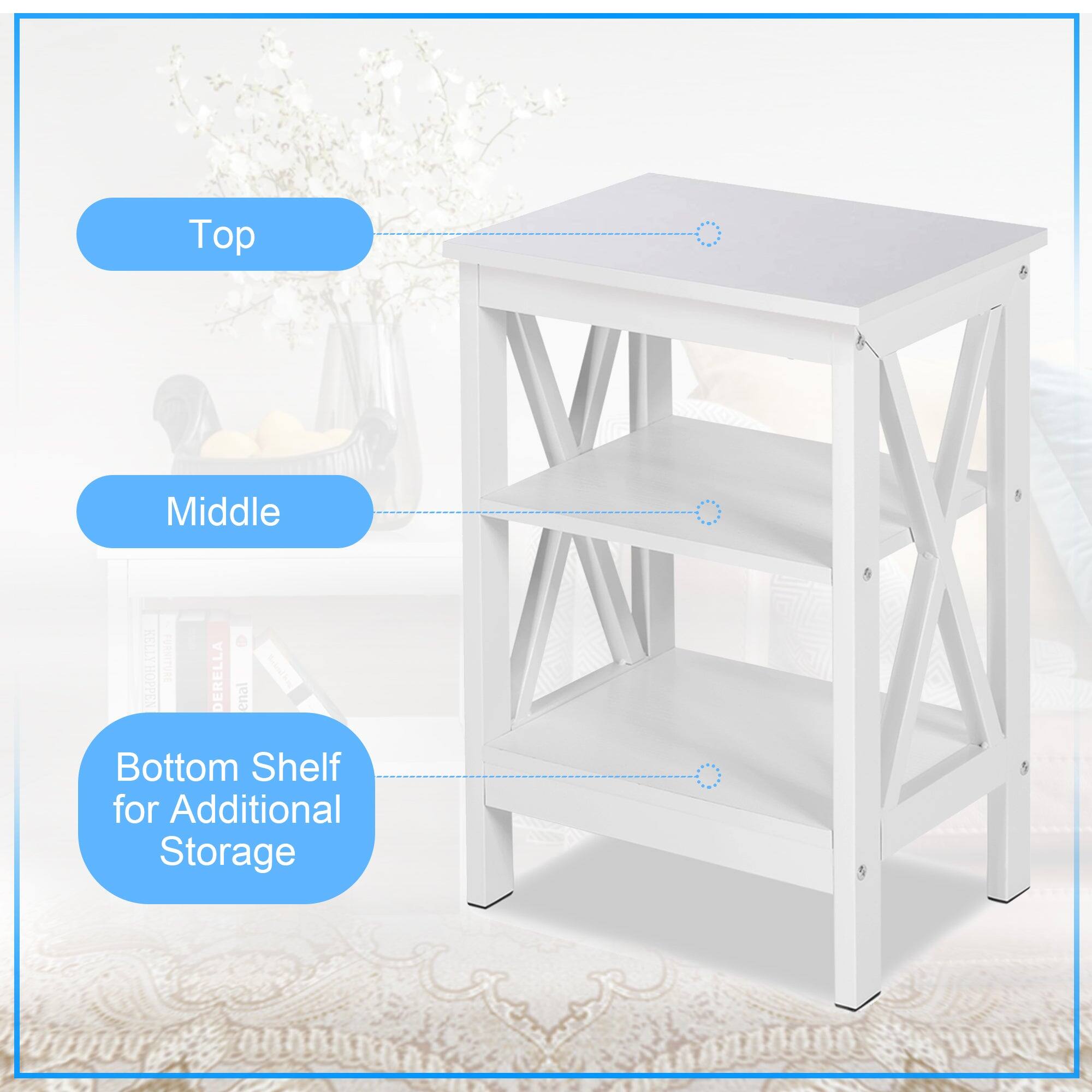 Top  
Middle  
Bottom Shelf for Additional Storage