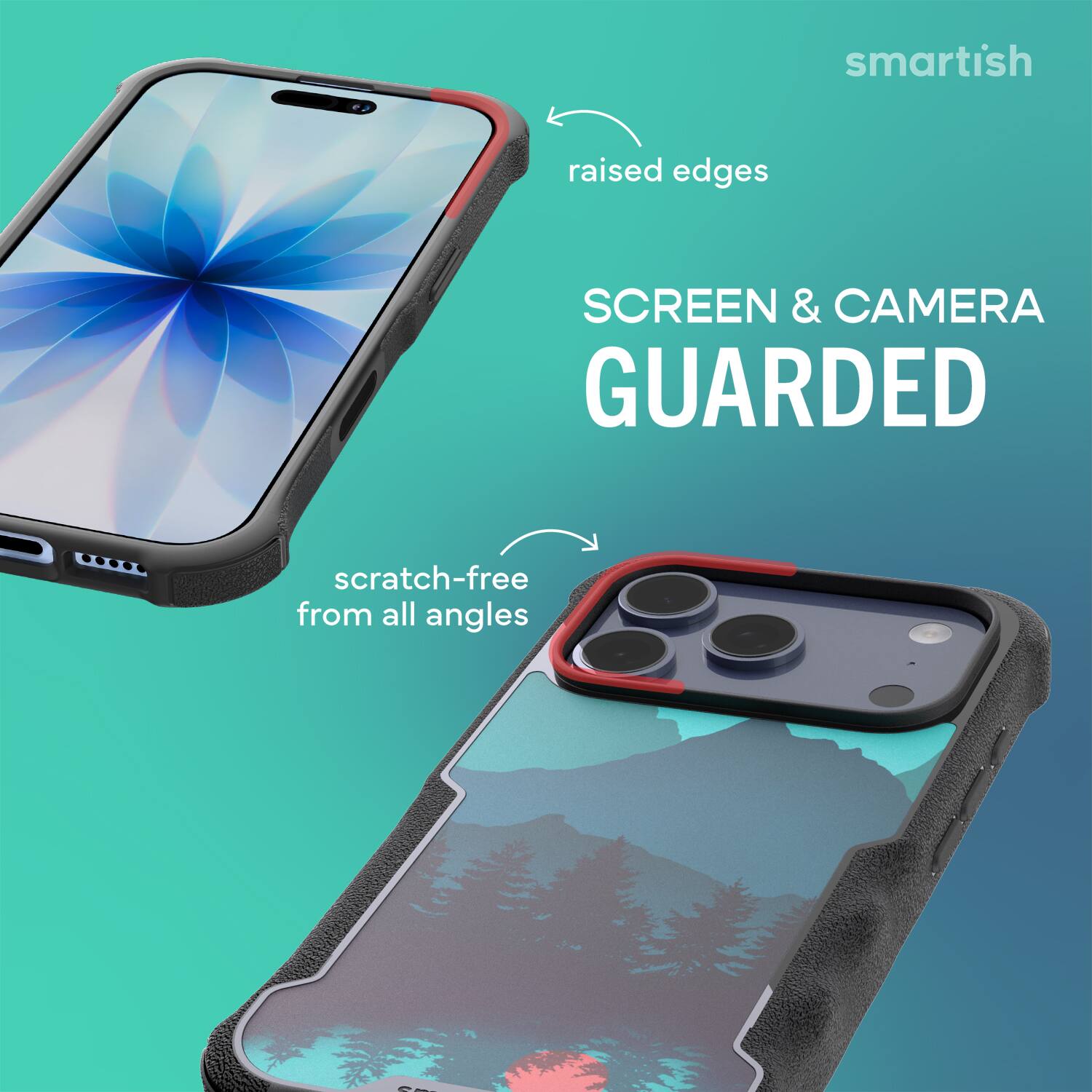 smartish raised edges SCREEN & CAMERA GUARDED scratch-free from all angles