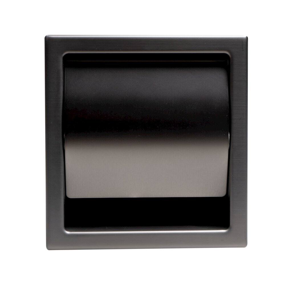 Angle. Alfi - PVD Brushed Black Stainless Steel Recessed Toilet Paper Holder with Cover - Black.