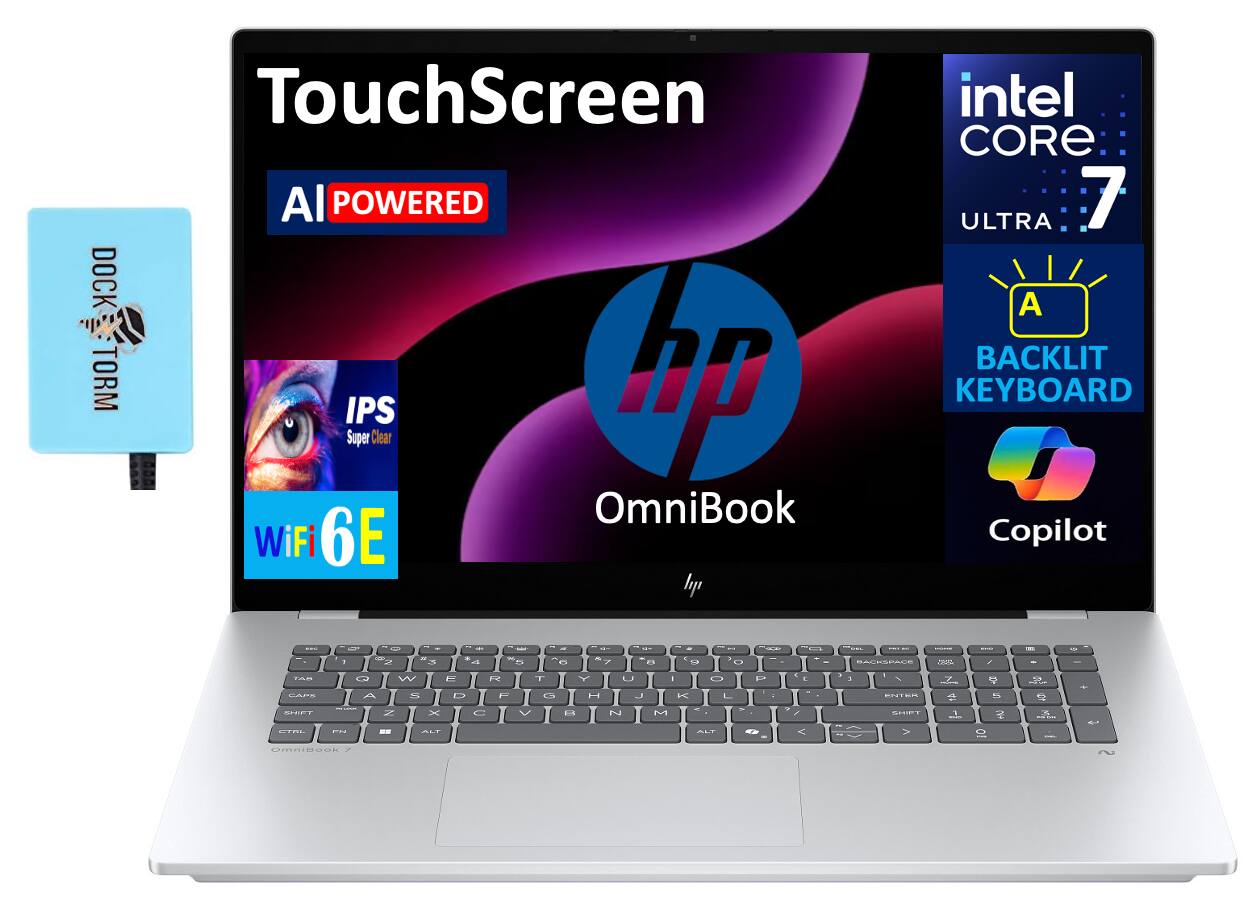 HP - OmniBook 7 Laptop 17.3 FHD (Intel Ultra 7-258V, 32GB LPDDR5X, 1TB PCIe SSD, Win 11 Pro) w/USB Hub - Silver
