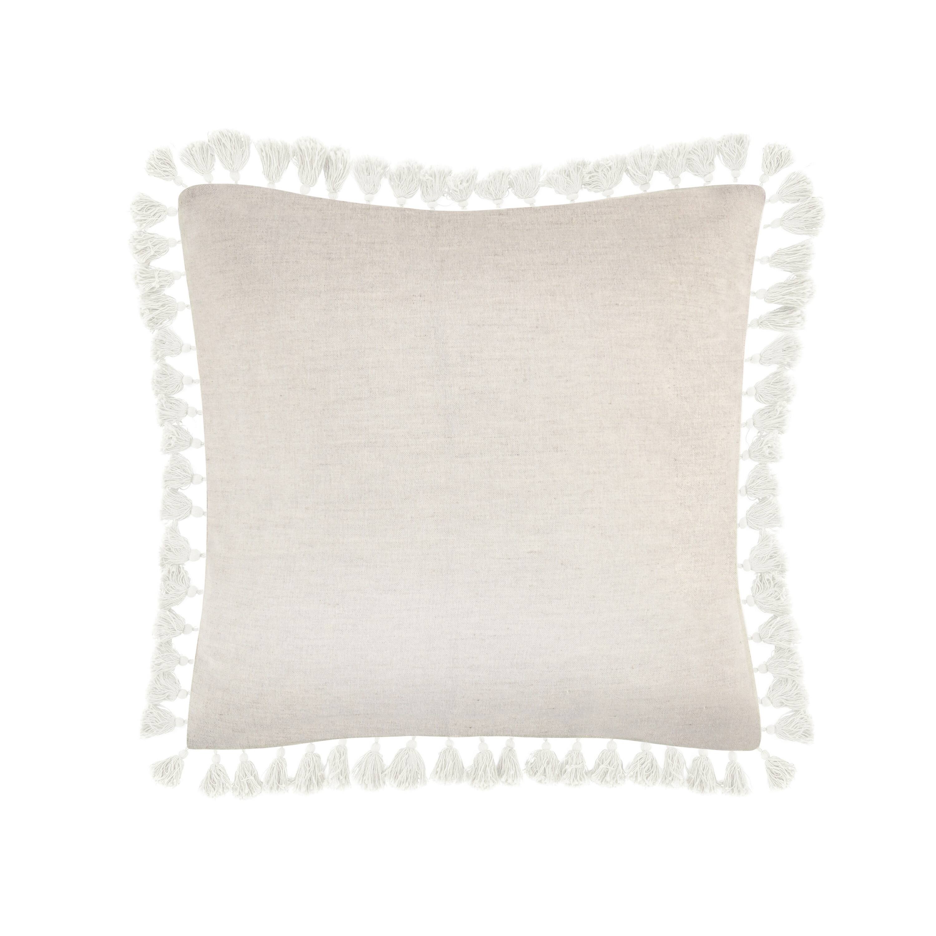 Back. Manhattan Lane - Luos Throw Pillow, Tasseled Edges, 20 Inch Pink Cotton Linen Blend - Pink, White.