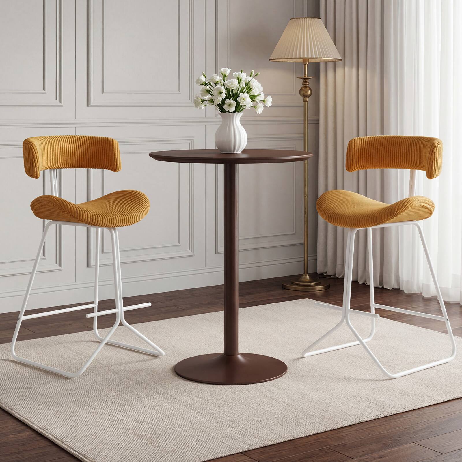 Alt View 3. Costway - Costway Counter Height Stools Set of 2 with Curved Back, Padded Seat, Metal Legs, Footrest - Orange + White.