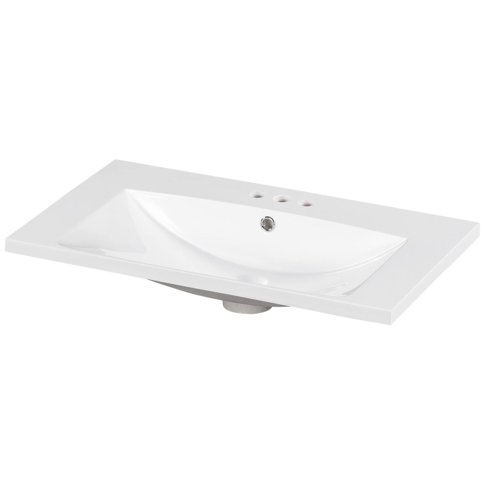 Alt View 2. Glintex - 30" Single Bathroom Basin Sink, Vanity Top Only, 3-Faucet Holes, Resin - White.
