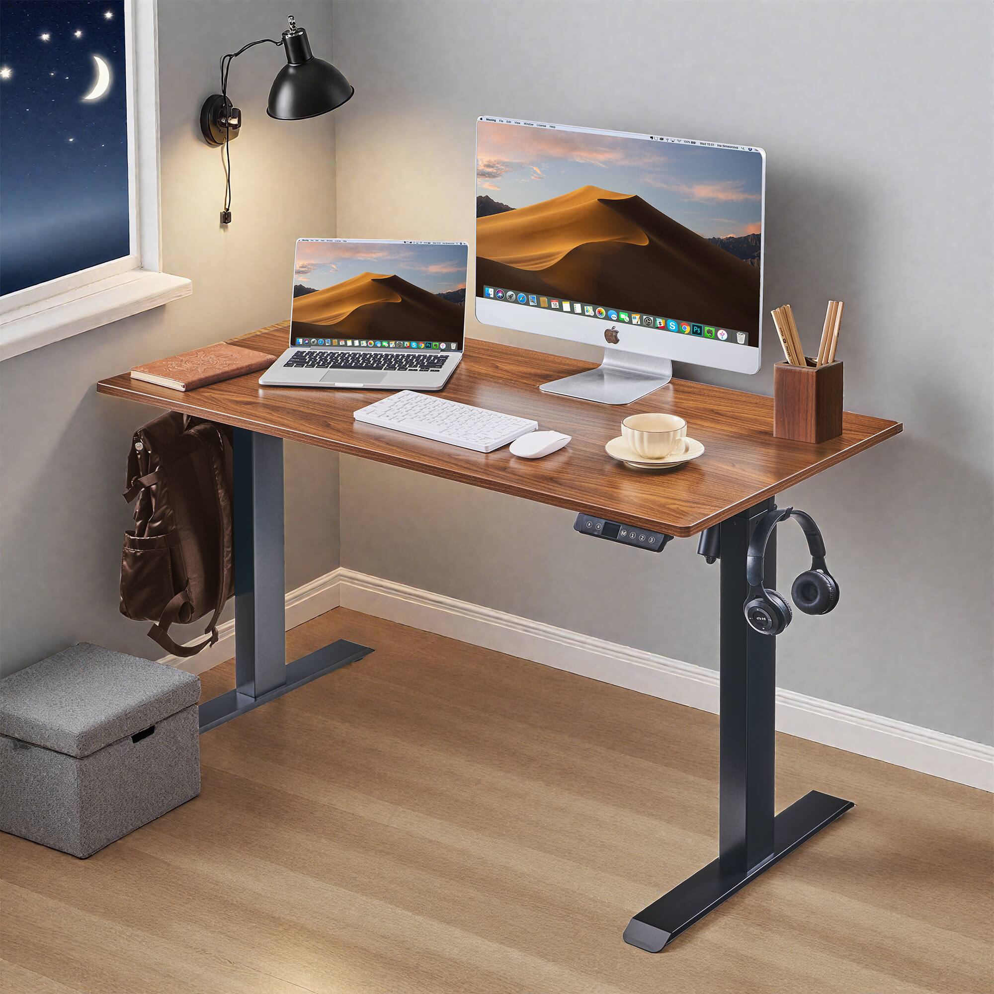Alt View 2. GOODSILO - Adjustable Height Electric Standing Desk - 48x24 Inch Sit Stand Home Office Desk - Mahogany.