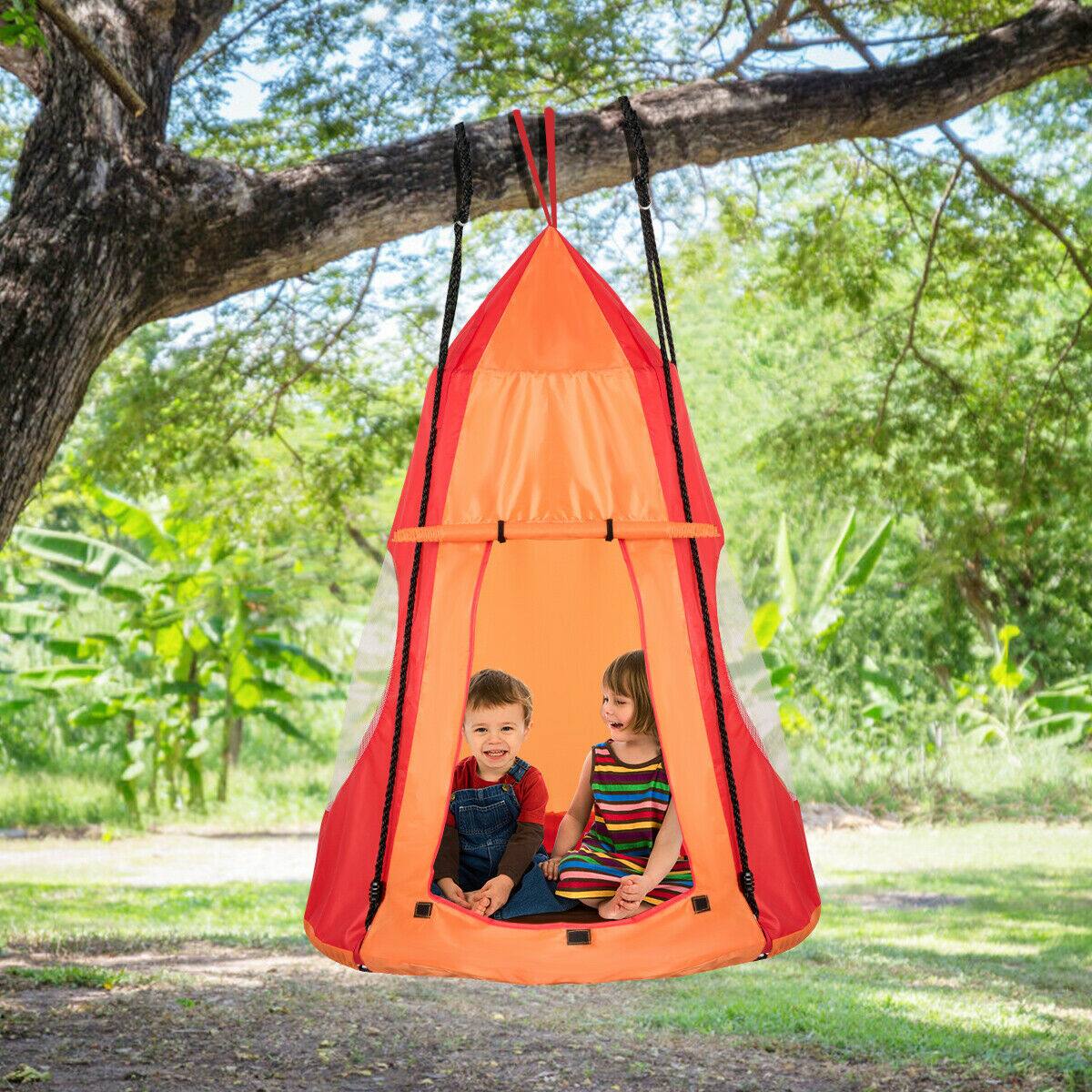 Alt View 1. Costway - Costway 40" Kids Hanging Chair Swing Tent Set Hammock Nest Pod Seat - Orange.