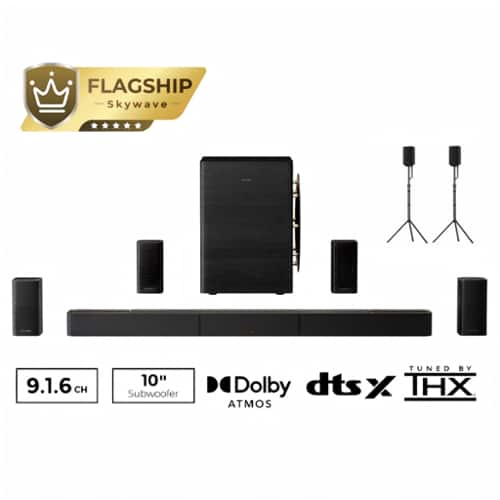 Ultimea - Skywave Series 9.1.6 Wireless Sound Bar, 10" Subs, THX-Tuned, Dolby Atmos, DTS:X, 18Hz Low Frequency, 1500W + Stand - Black