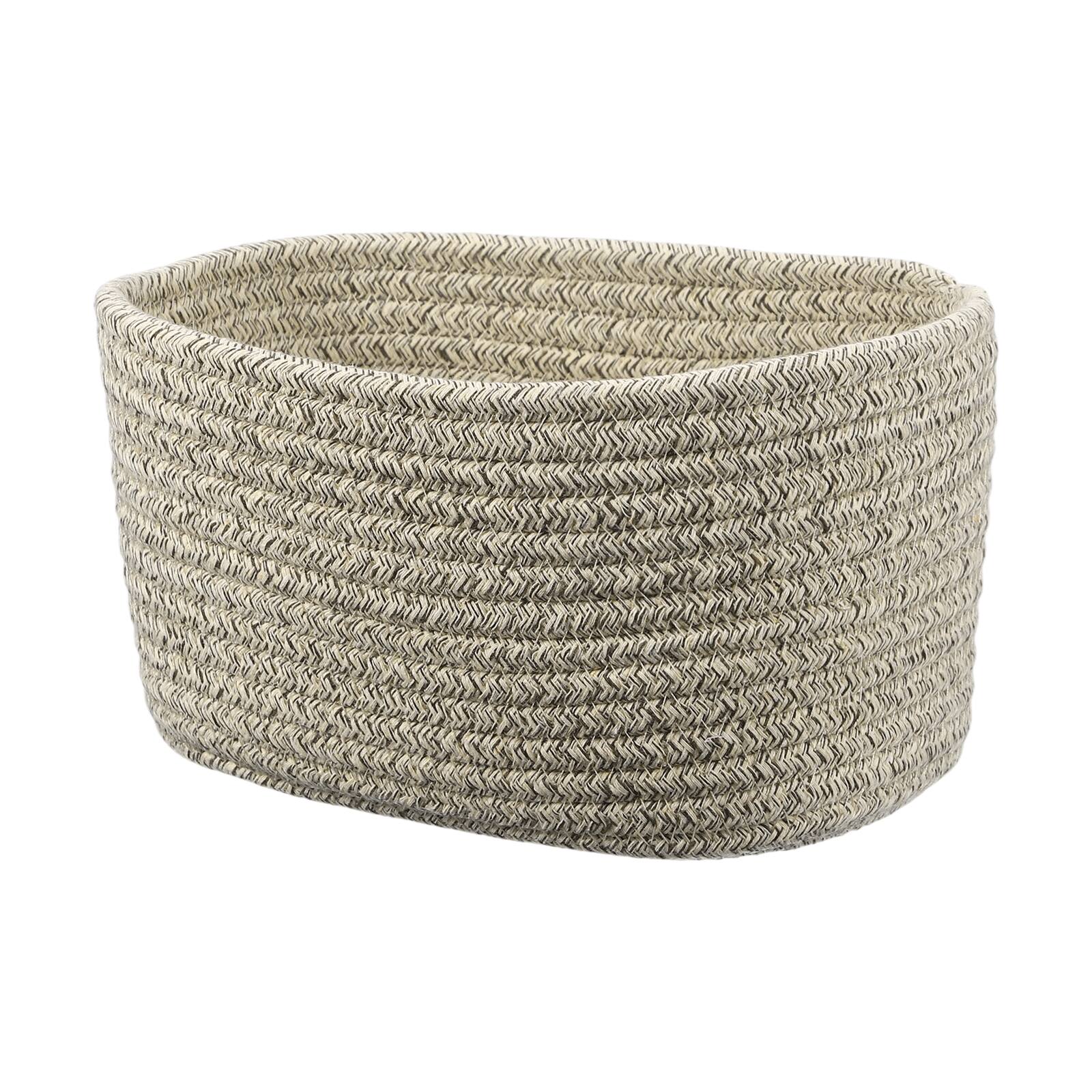 Front. Unique Bargains - Small Woven Basket, 8.3x5.9x4.7 Inch Rectangular Rope Basket, Decorative Gift Chest Box for Shelf Storage Home Decor - Light Gray.