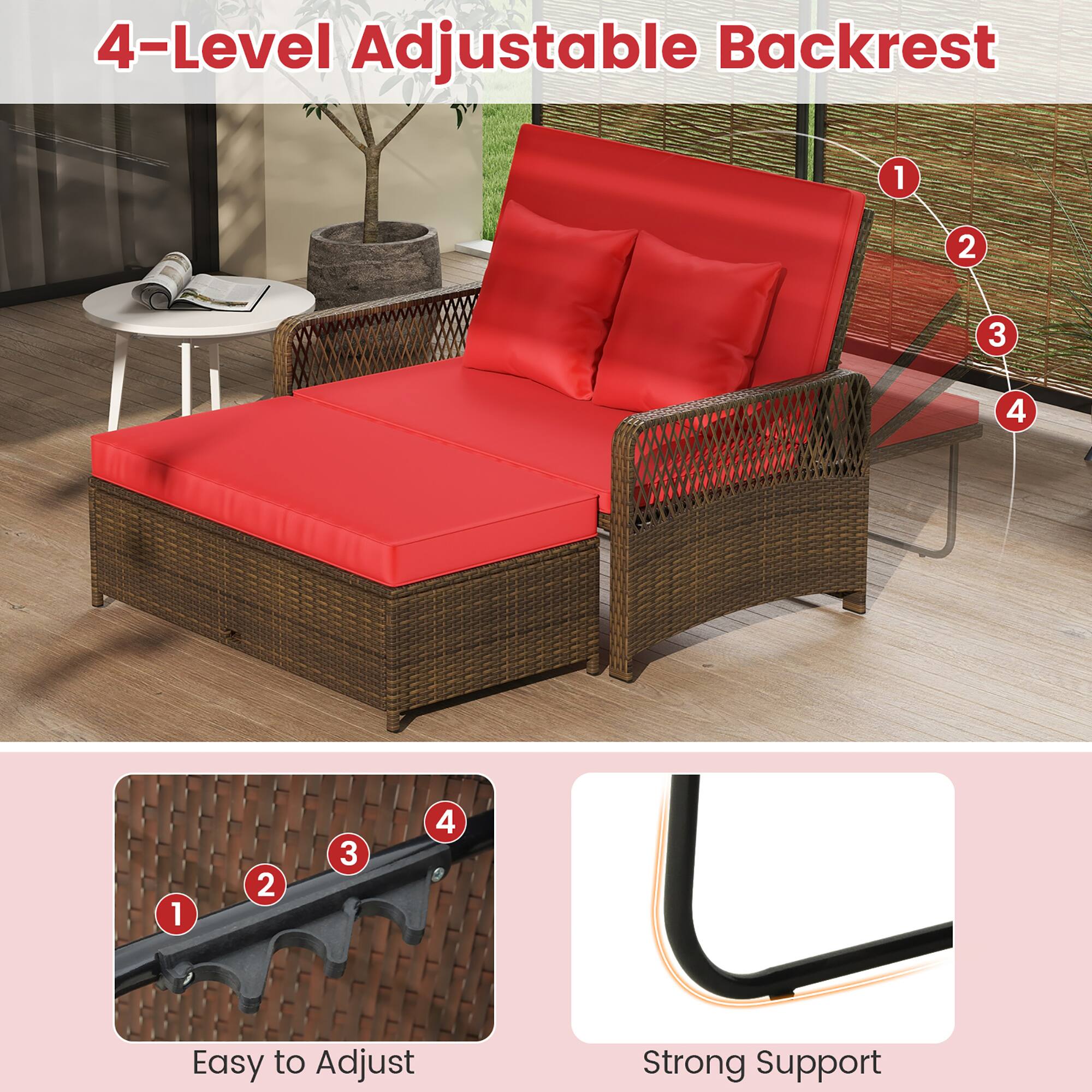 4-Level Adjustable Backrest

Easy to Adjust

Strong Support