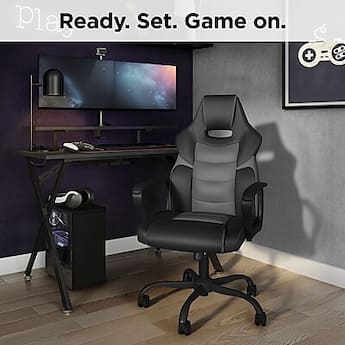 Staples Emerge Vector Luxura Faux Leather Gaming Chair, Black Staples Emerge Vector Luxura Faux Leather Gaming Chair, Black