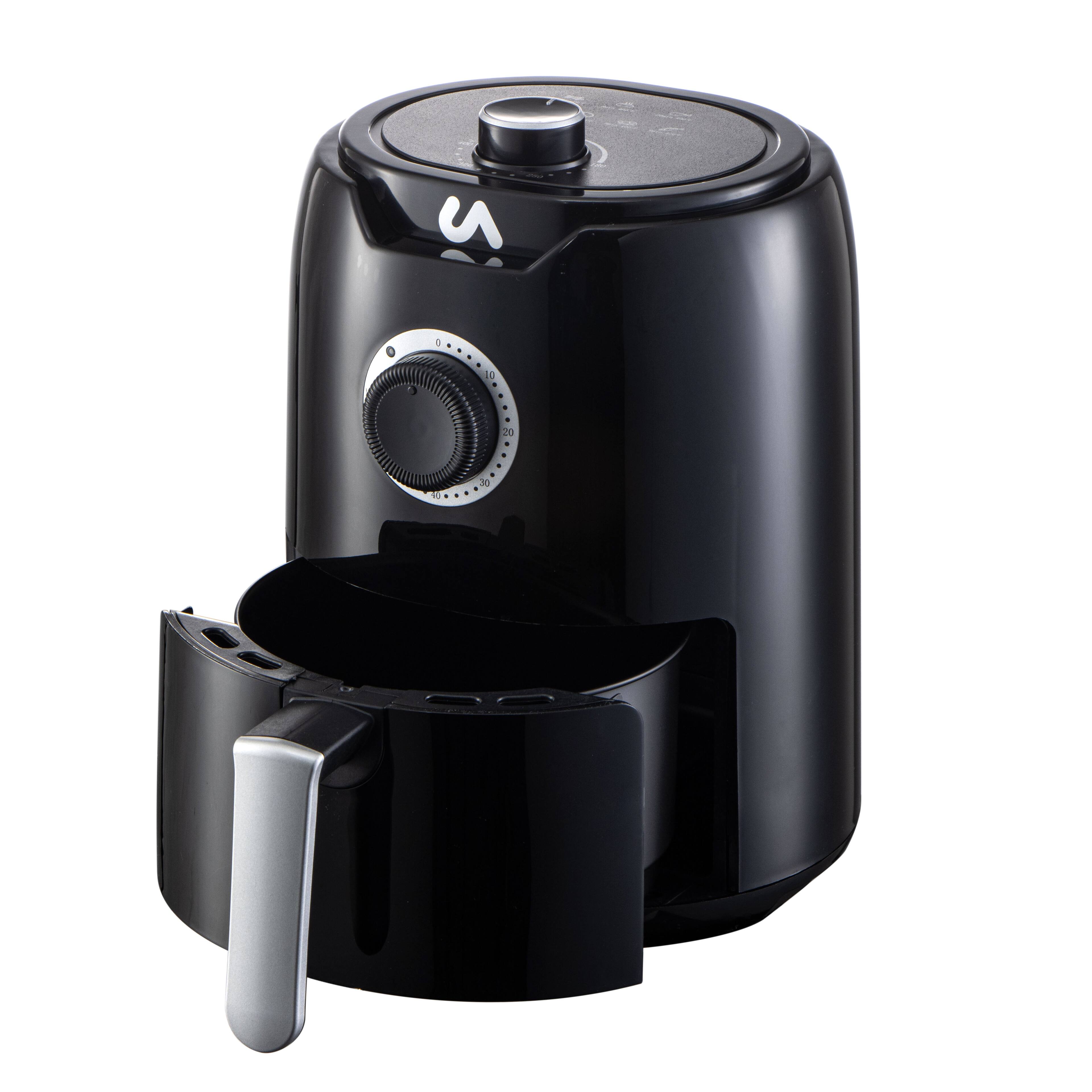 Angle. Uber Appliance - Uber Appliance Mini Air Fryer - 2 Quart Capacity, PFOA/PTFE Free, Easy Clean Ceramic Design - Black.