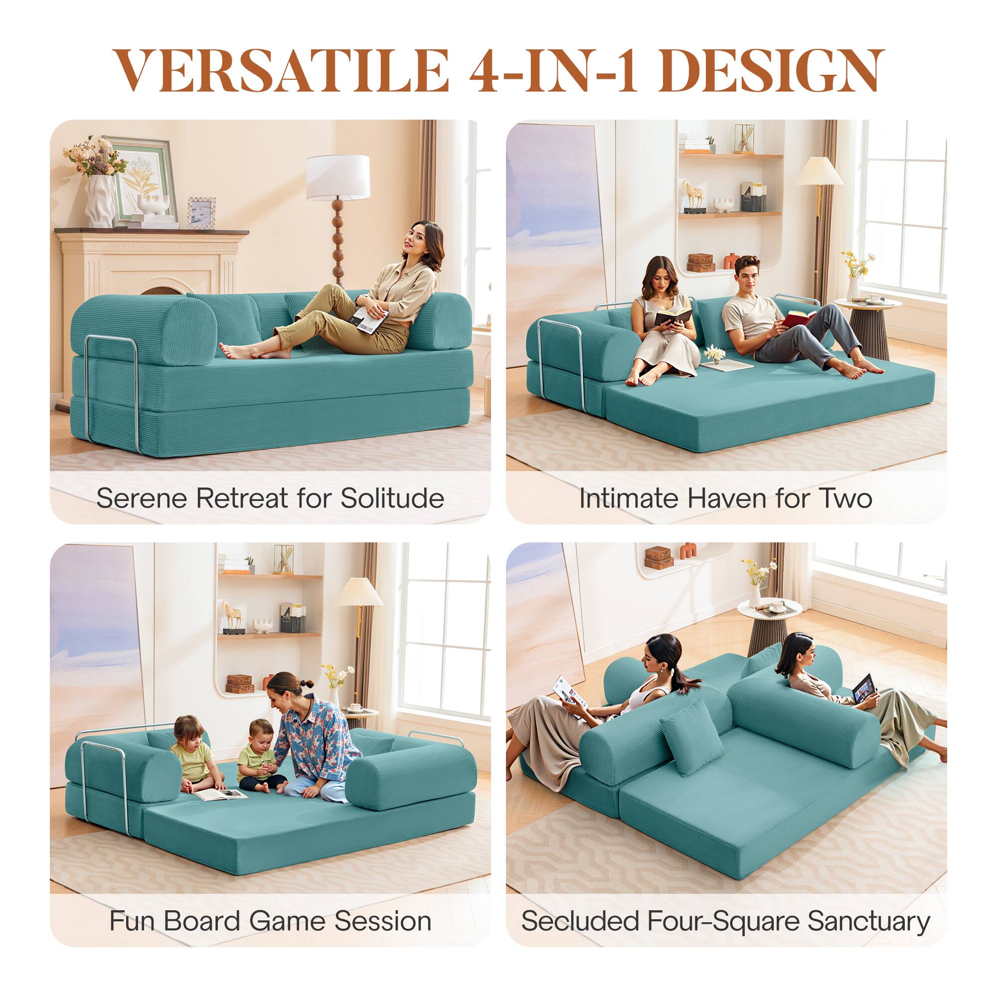 VERSATILE 4-IN-1 DESIGN

- Serene Retreat for Solitude
- Intimate Haven for Two
- Fun Board Game Session
- Secluded Four-Square Sanctuary