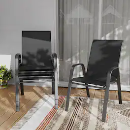 Mondawe - 4-Piece Outdoor Dining Chairs Set, Teslin Fabric and Metal Frame - Black
