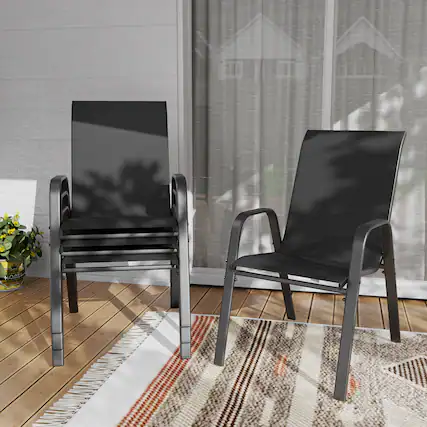 Front. Mondawe - 4-Piece Outdoor Dining Chairs Set, Teslin Fabric and Metal Frame - Black.