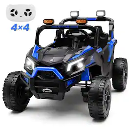 Wisairt - 24V 4WD Kids UTV Rid On Car, Extra-Wide 2-Seater with Parent Remote, Music & LED Lights - Blue