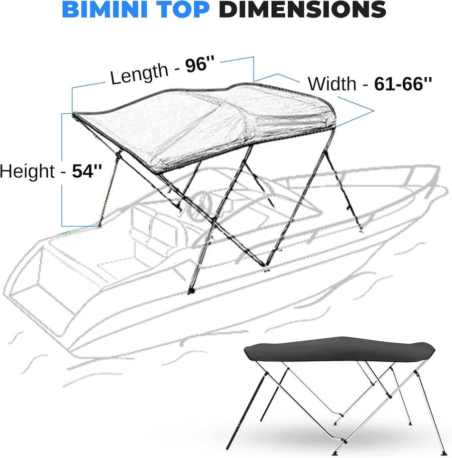 Duster Frame SereneLife 4 Bow Bimini Top Boat Cover – 96