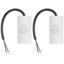 Unique Bargains - 2pcs 12uF CBB60 Run Capacitor, AC 450V 2 Wires 50/60Hz Cylinder 73x37mm for Air Compressor, Water Pump - White