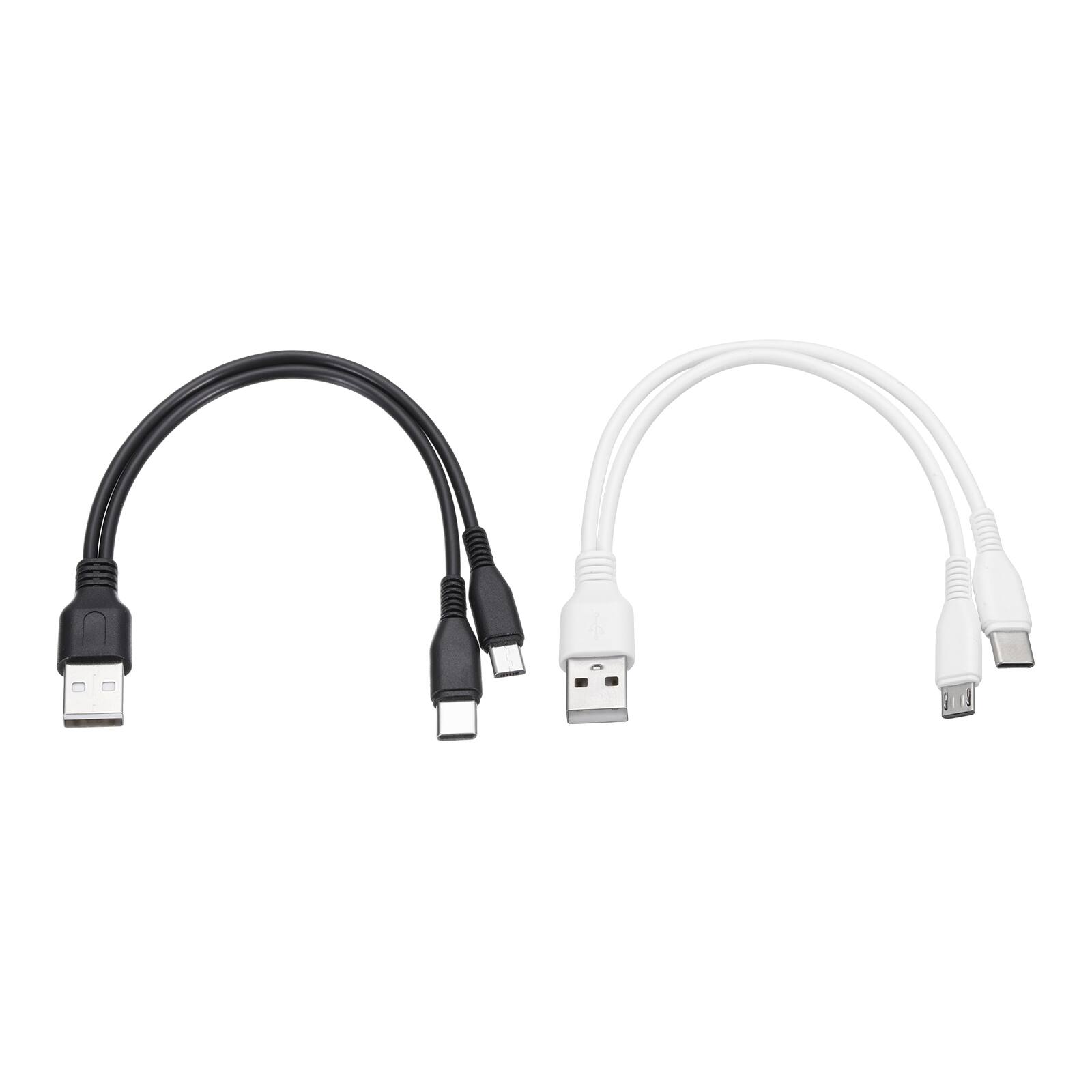 Front. Unique Bargains - 2pcs Multi USB-A to Micro USB & Type-C 2-in-1 Splitter Charging Cable, 8in 5V 2A for Phone/PowerBank/Tablet - Black, White.