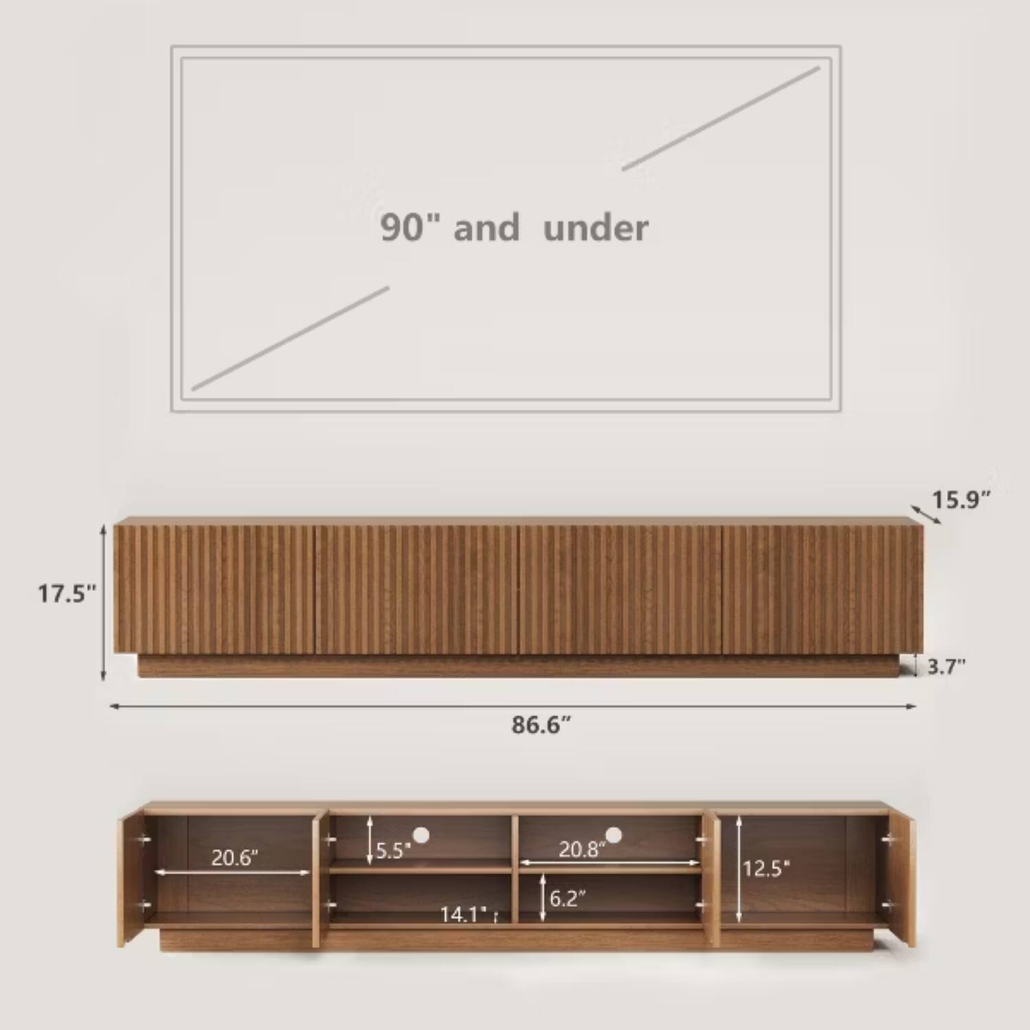 90" and under

15.9"
17.5"
3.7"
86.6"
20.6"
5.5"
14.1"
20.8"
6.2"
12.5"