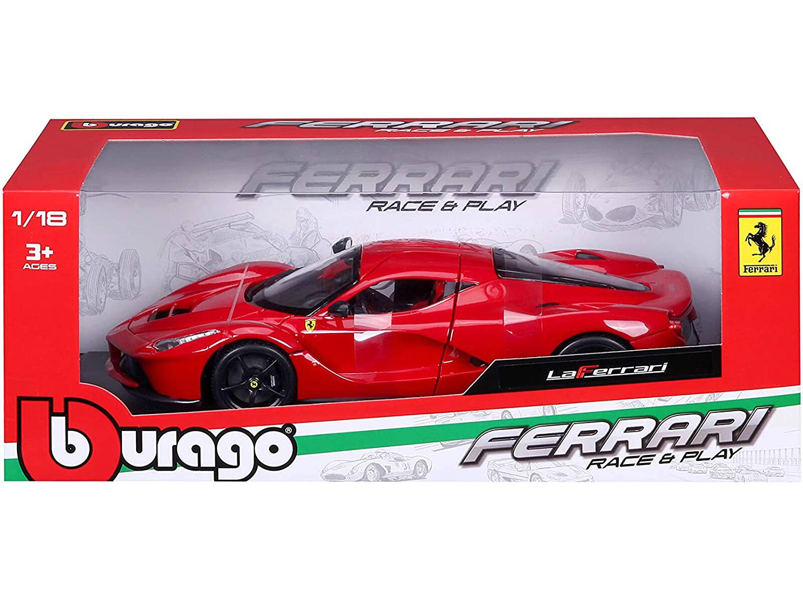 - We- PGRRAR 1/18 3+ AGES PERRARI RACE E PLAY Ferrari La Ferrari Durago FERRARI RACE E PLAY

Corrected:
- We- PGRRAR 1/18 3+ AGES Ferrari RACE & PLAY Ferrari La Ferrari Durago FERRARI RACE & PLAY