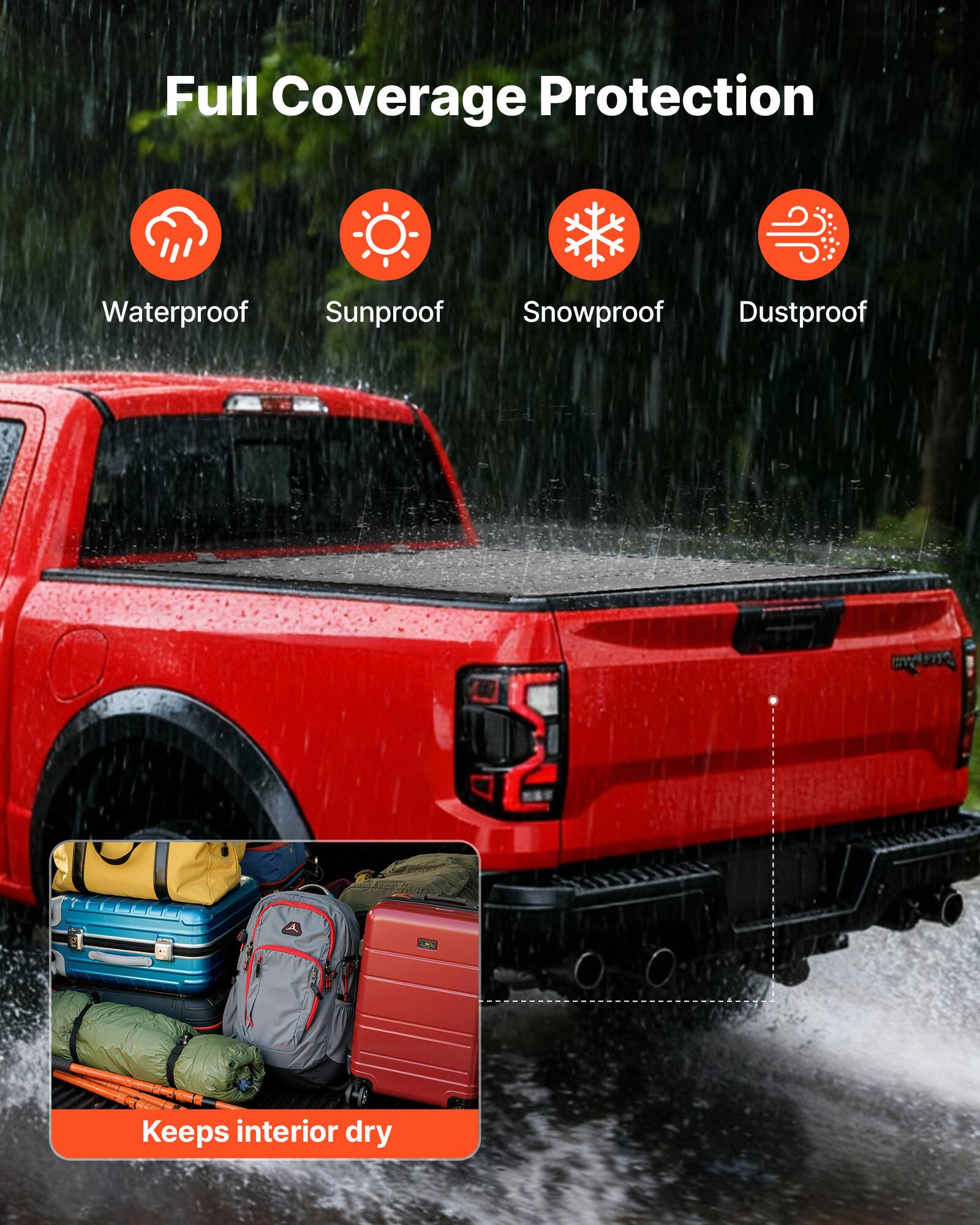 Full Coverage Protection  
- Waterproof  
- Sunproof  
- Snowproof  
- Dustproof  

Keeps interior dry