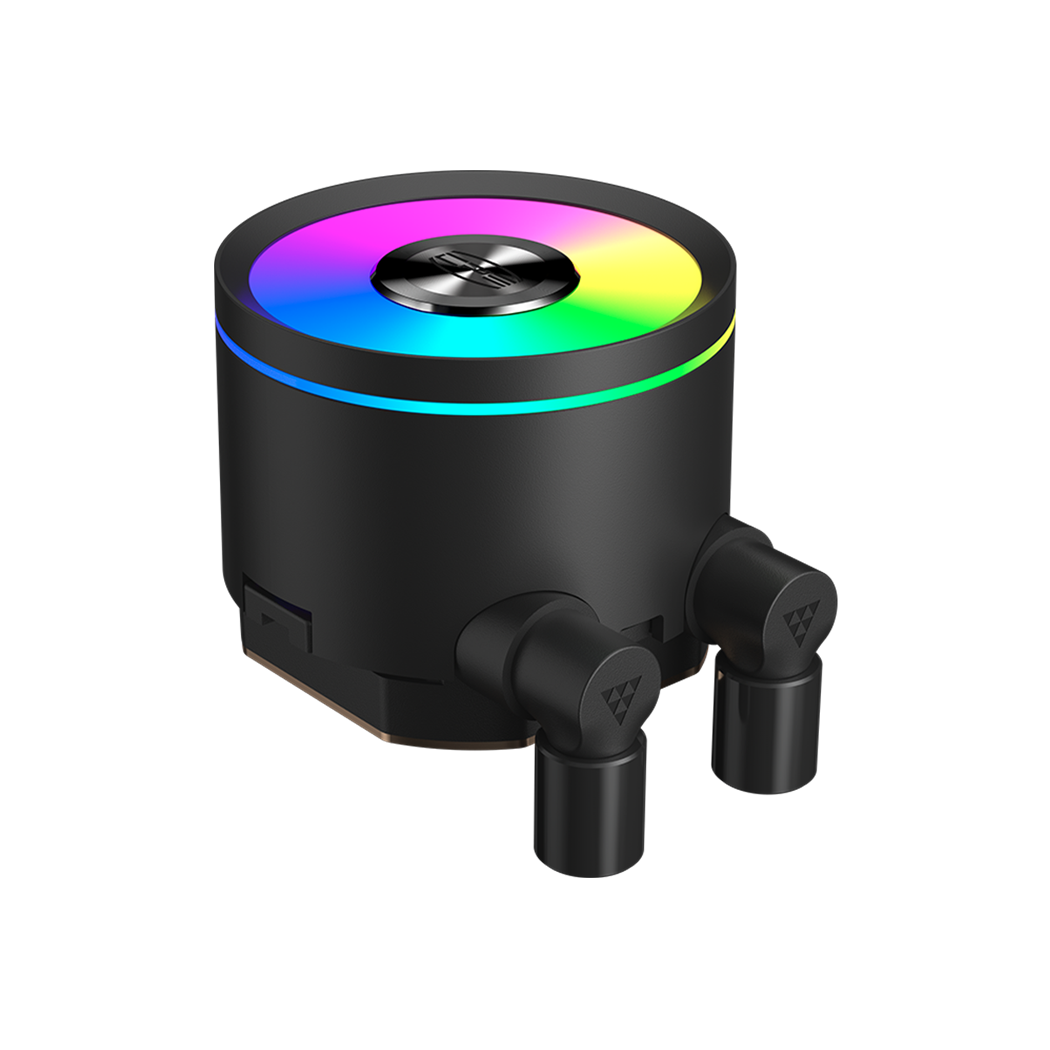 Angle. PCCOOLER - DA360 Pro ARGB AIO CPU Liquid Cooler, 360mm Radiator, 300W TDP, 360° Rotatable Waterblock, Infinity Halo ARGB Effect - Black.