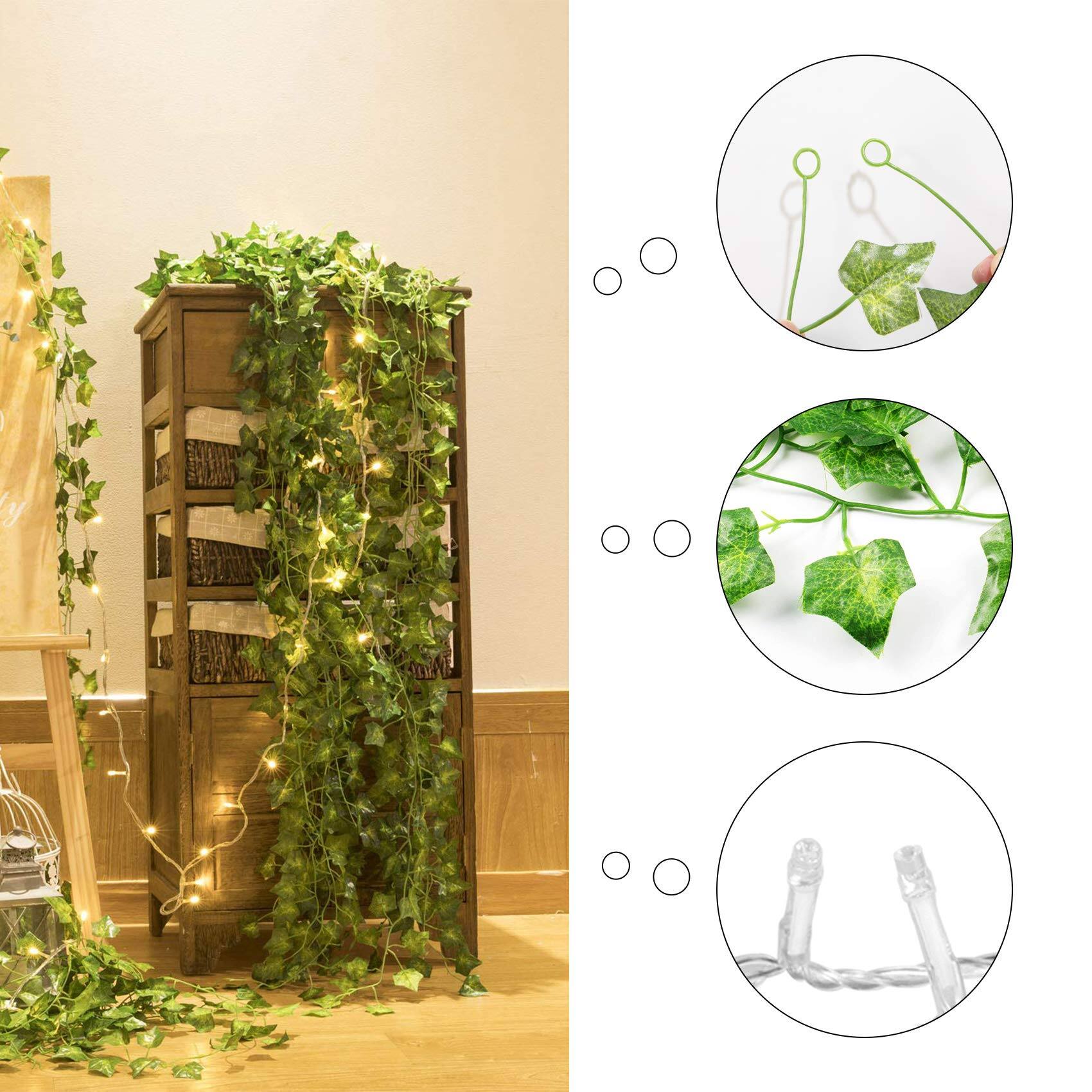 Alt View 1. Stylel Star - 84ft 12 Pack Artificial Ivy Leaf Plants Vine With 80 Led String Light Green Vines Garland Hanging For Home Kitchen... - Default.