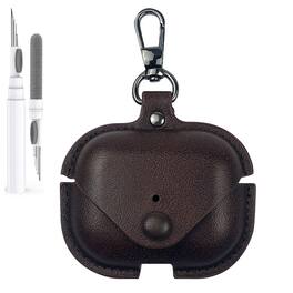Dteck - Slim Faux Leather Earbuds Case for AirPods Pro 3rd Gen (2025) with Keychain,Business Dustproof Earphone Protective Cover - Darkbrown