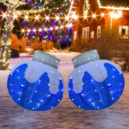 Front. RTMB - 2-Pack Lighted Christmas Balls, 160 LEDs, Blue, Pop-Up, Outdoor Décor - COLOR/STYLE: Blue White Ornament Set.