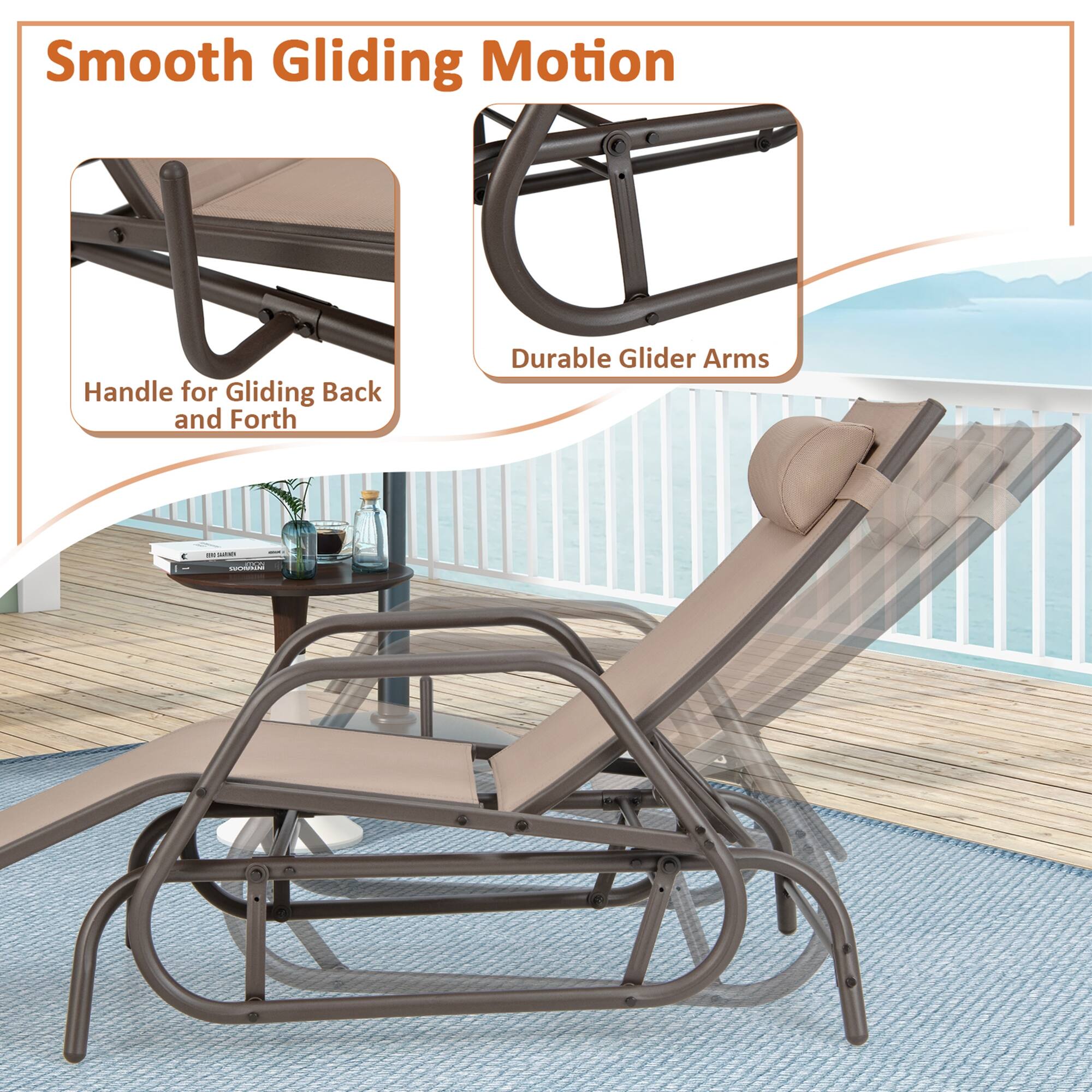 Smooth Gliding Motion

Handle for Gliding Back and Forth

Durable Glider Arms