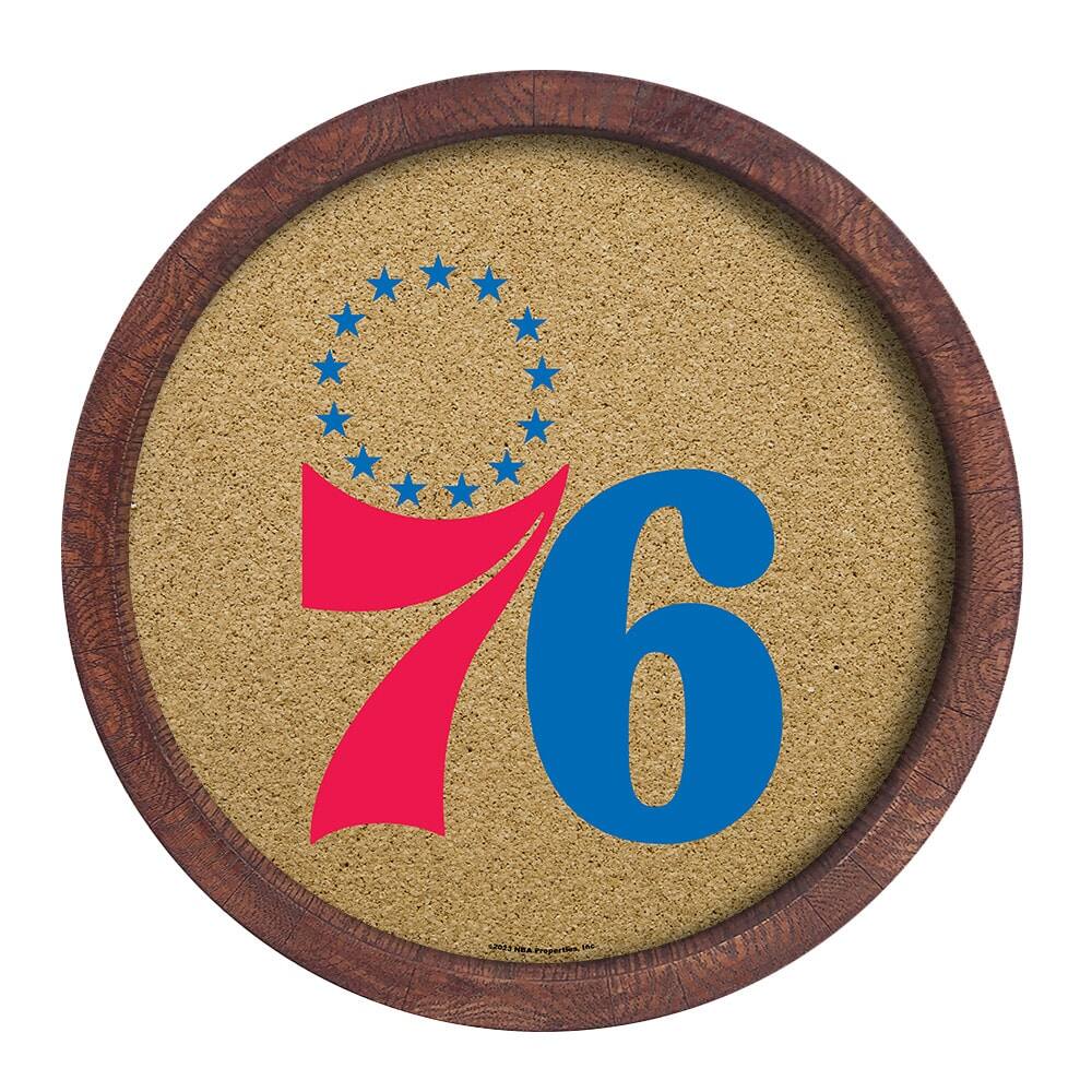 Philadelphia 76ers 20.25'' Round Faux Barrel Framed Cork Board