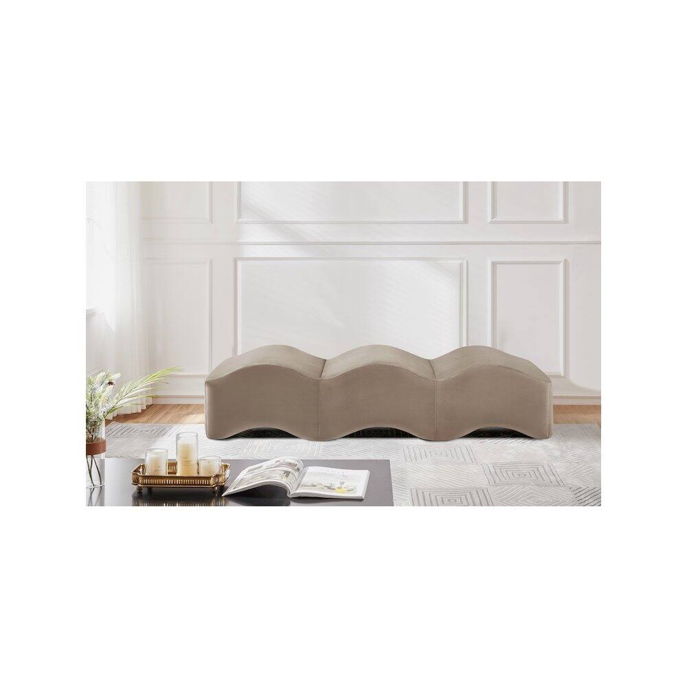 Alt View 1. Meridian Furniture - Wave Taupe Velvet Bench - Beige.