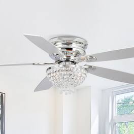Parrot Uncle - 52" Modern Low Profile Crystal Ceiling Fan with Remote and 3-Speed Motor - Chrome