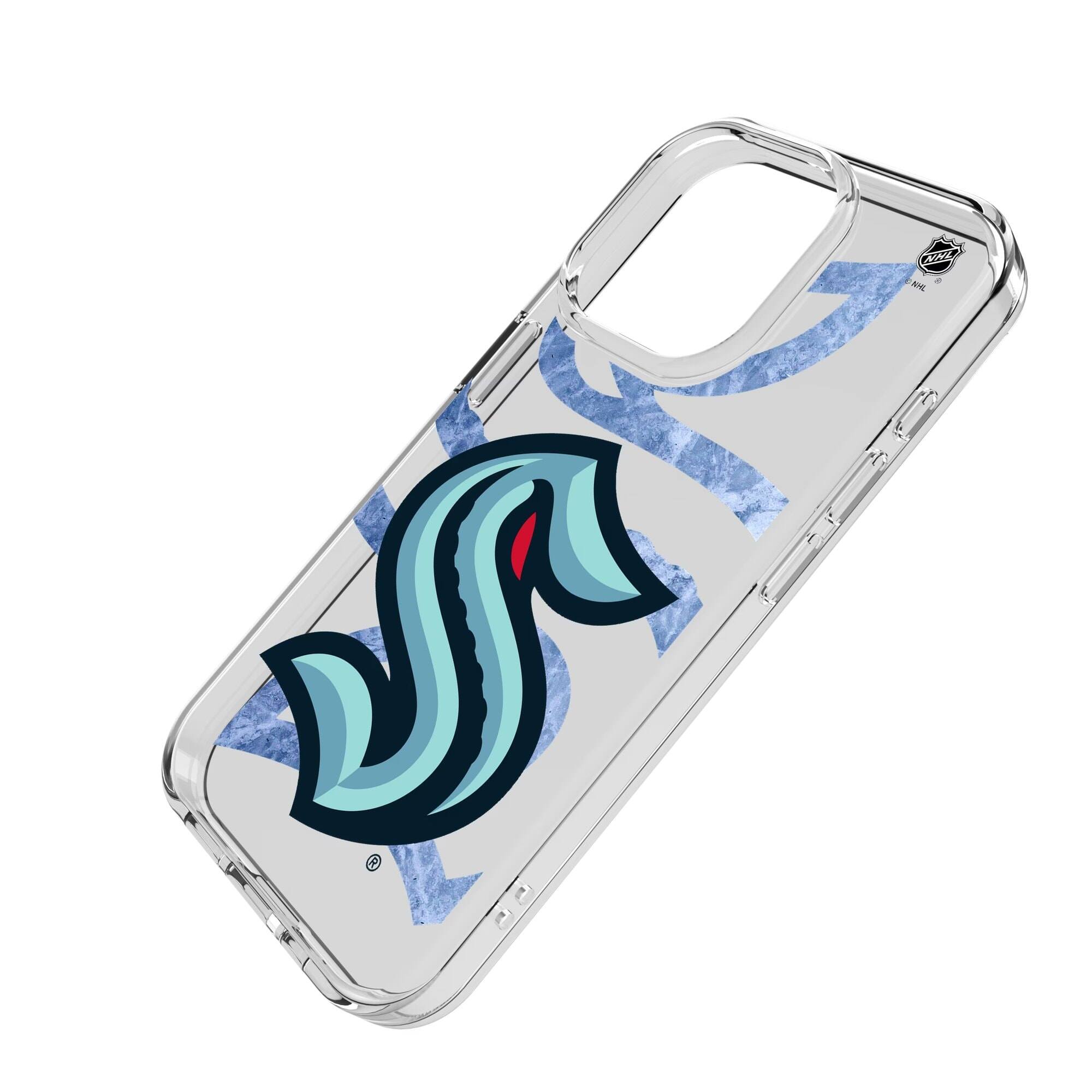 Alt View 1. Keyscaper - Seattle Kraken Ice Tilt iPhone Clear Case - 15 Plus - Multicolor.