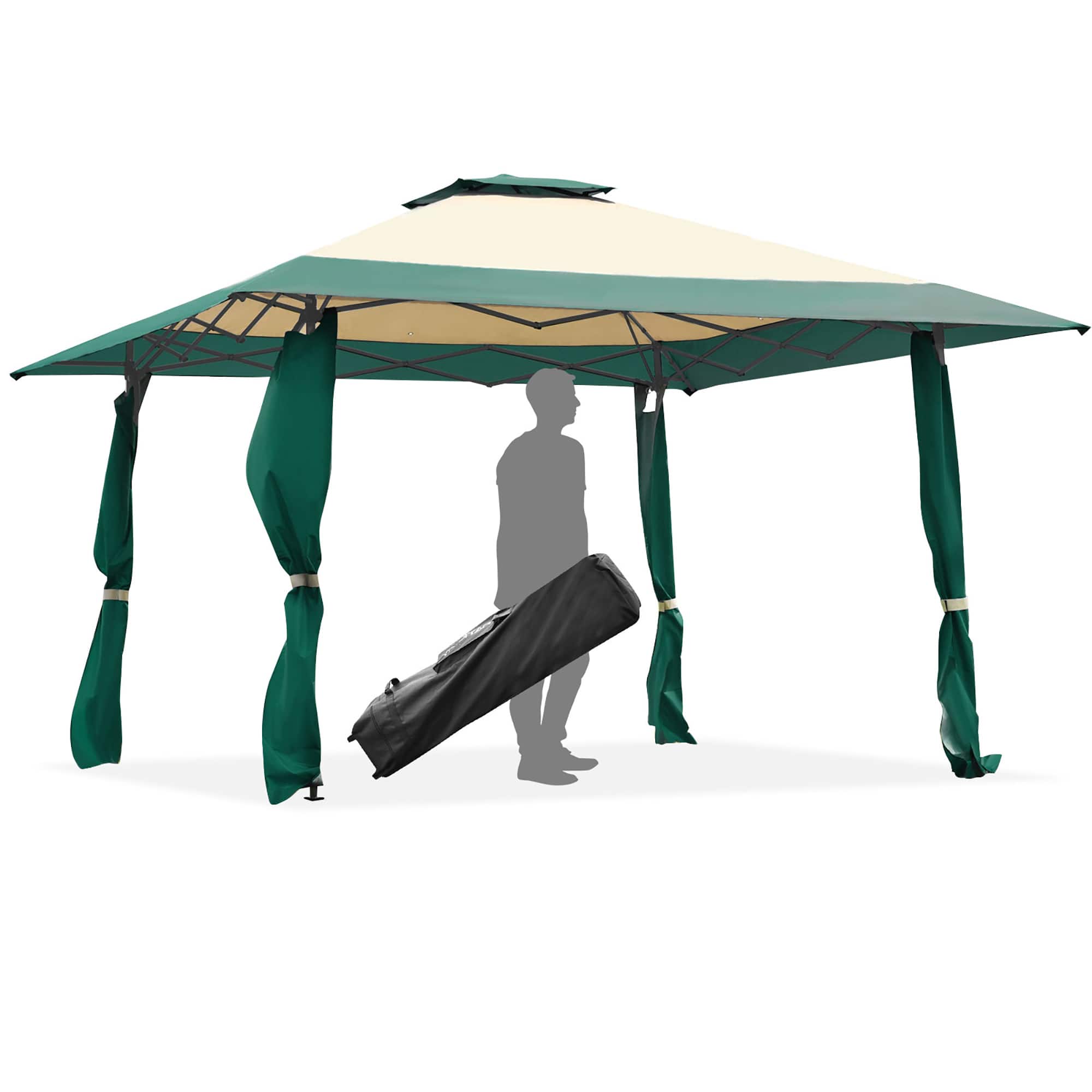 Costway - 13'x13' Gazebo Canopy Shelter Awning Tent Patio Garden Green - Green,Beige