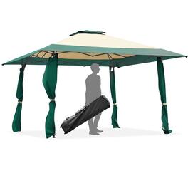 Costway - 13'x13' Gazebo Canopy Shelter Awning Tent Patio Garden Green - Green,Beige