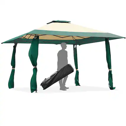 Front. Costway - Costway 13'x13' Gazebo Canopy Shelter Awning Tent Patio Garden Green - Green,Beige.