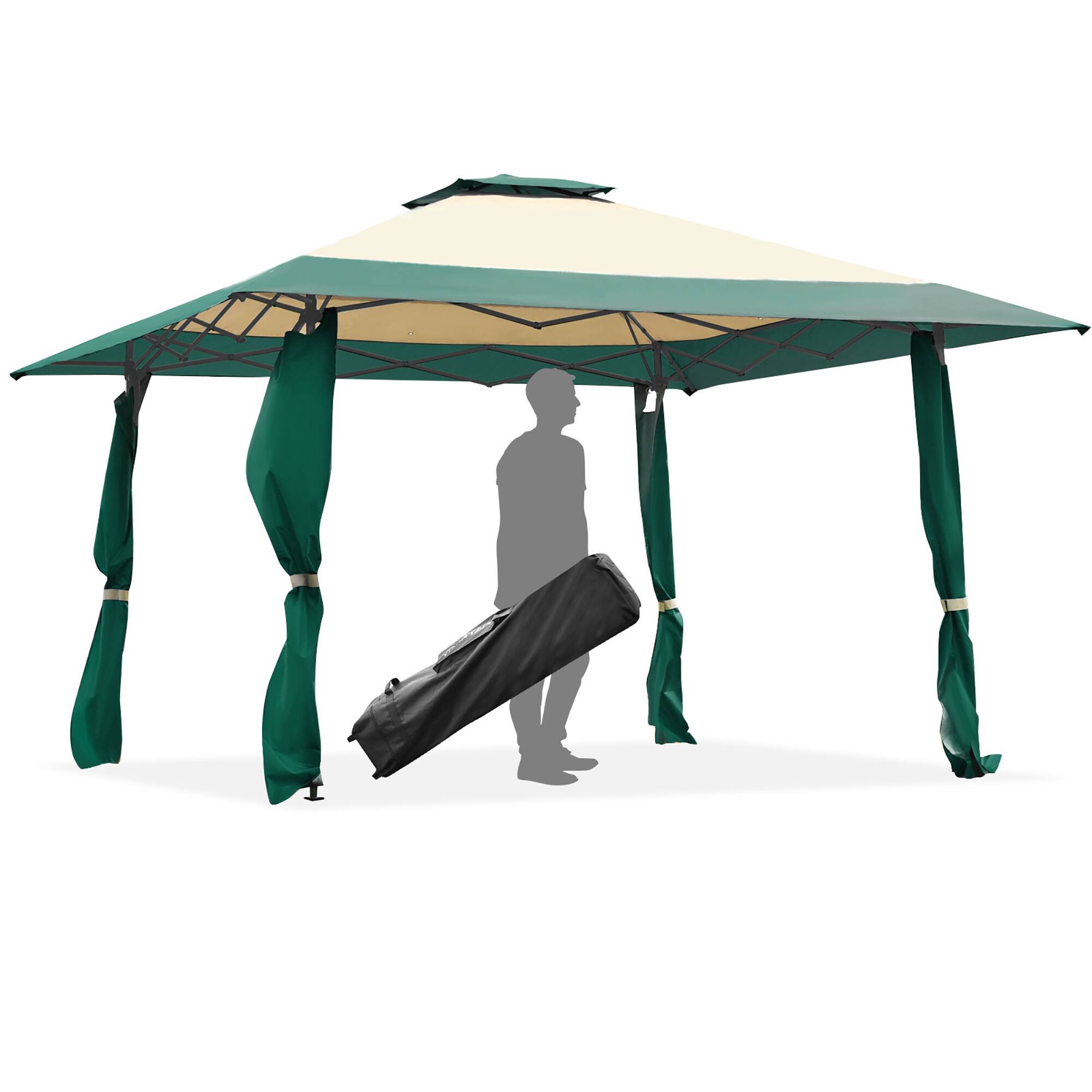 Front. Costway - Costway 13'x13' Gazebo  Canopy  Shelter Awning Tent Patio Garden Green - Green,Beige.