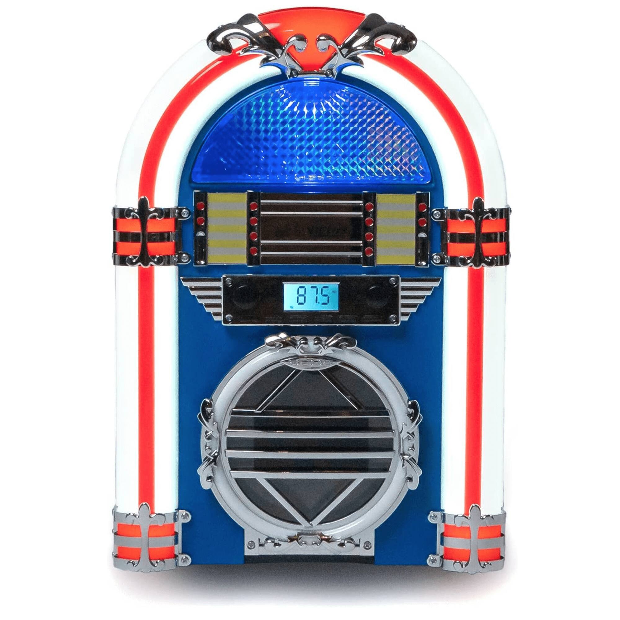 Front. Victor Audio - Broadway Desktop Bluetooth Jukebox with CD Player & Color Changing LED Lighting - Blue.