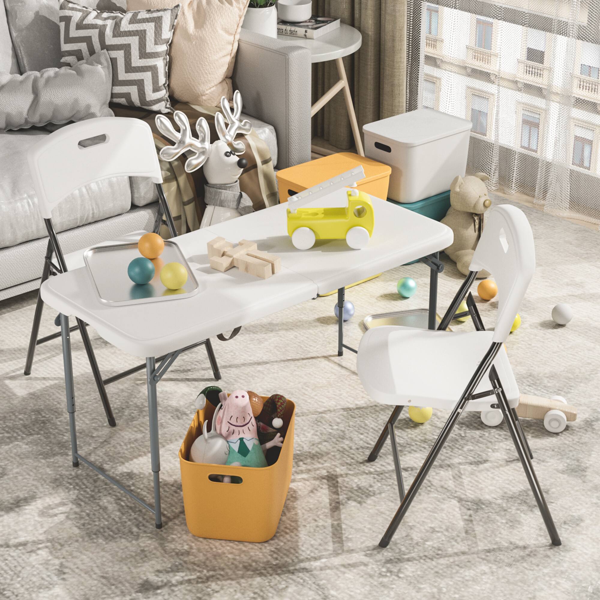 Back. Decksplore - 48x24 Inch Portable Folding Table, Height-Adjustable for Indoor/Outdoor Events. Durable Plastic, Folds for Easy Storage. - White.