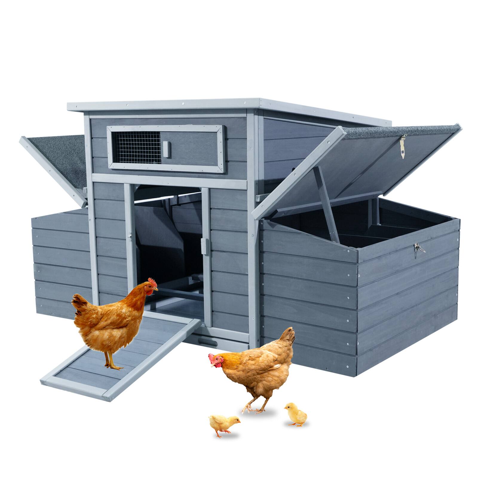 Alt View 4. Mondawe - 58" Fir Wood Chicken Coop Outdoor Hen House Poultry Cage w/ 2 Nesting Boxes, Moisture Protection - Dark Gray.