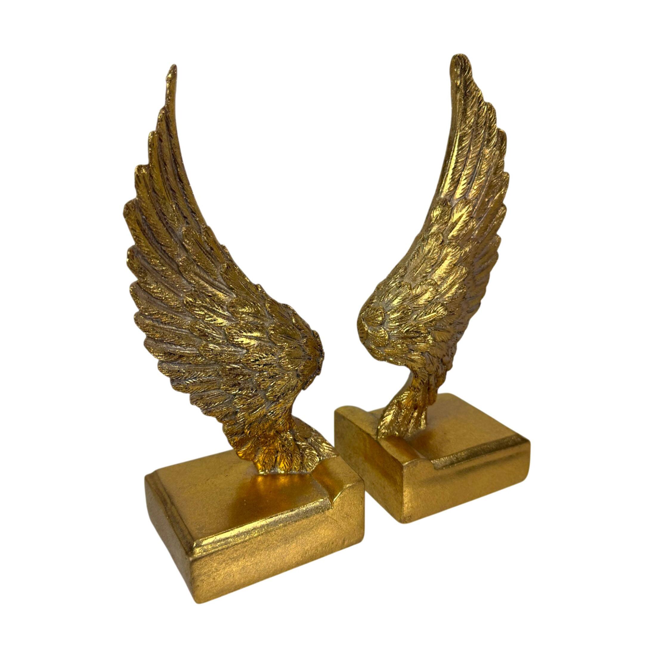 Alt View 1. Things2Die4 - Angel Wing Bookends Set Antique Gold Resin 8.75 in Decorative Book Holders - Gold.