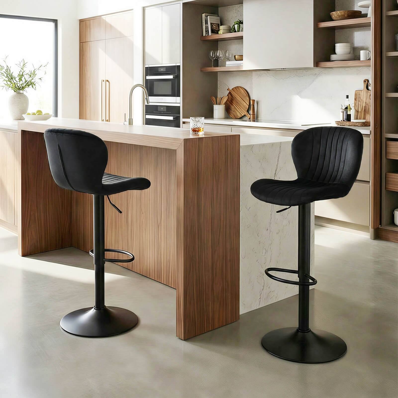 Alt View 1. Costway - Costway Bar Stools Set of 2 with Velvet Upholstered Backrests Padded Seats Metal Footrests - Black.
