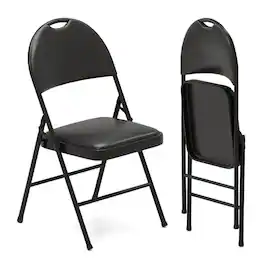 Costway - 2 PCS Folding Padded Party Chairs with Metal Frame PVC Leather Stackable Chairs - Black